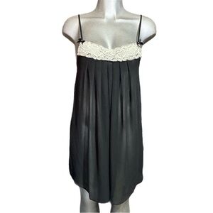 Gillian & O’Malley Y2K Shift Slip Dress Black/Cream Lace Trim Sheer Size Small